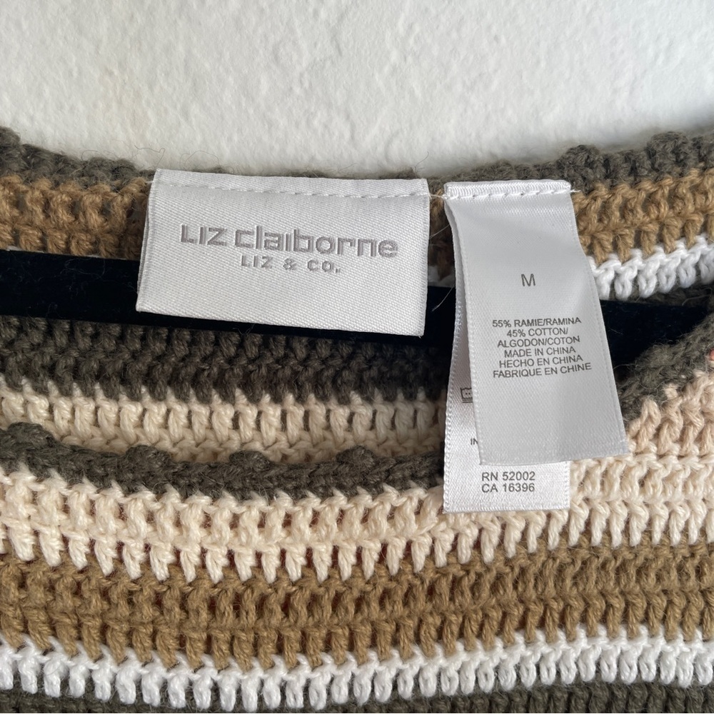 Liz Claiborne Crochet 90s Tank Top Coral Green Cottagecore Beach Coastal Boho - Picture 5 of 5